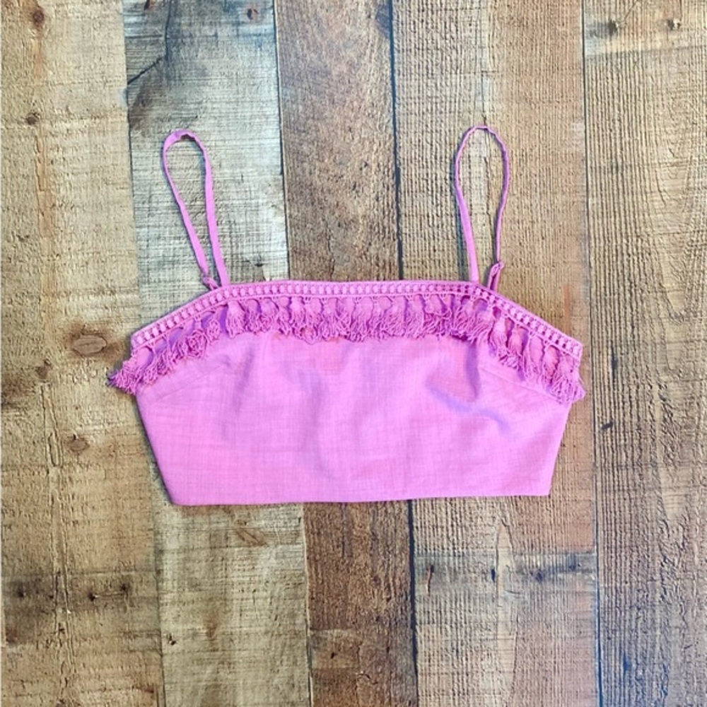 Cloud Ten Pink Fringe Tassel Crop‎ Top CT0291 Small Adjustable Straps Zip Back
